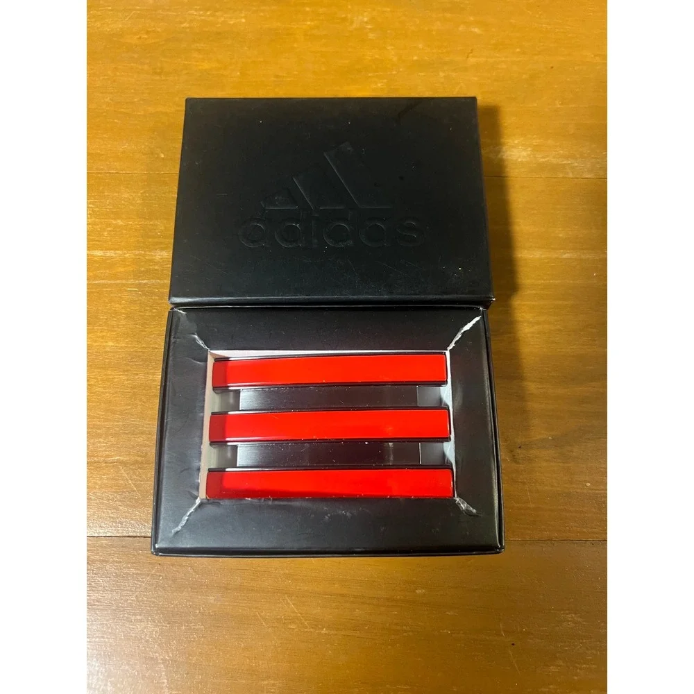 Adidas 3-Stripe Metal Belt Buckle Red Black Enamel Sport Golf with Box
